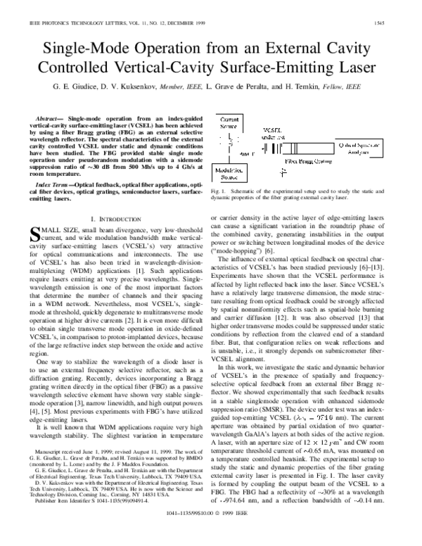 (PDF) Single-mode operation from an external cavity controlled vertical ...