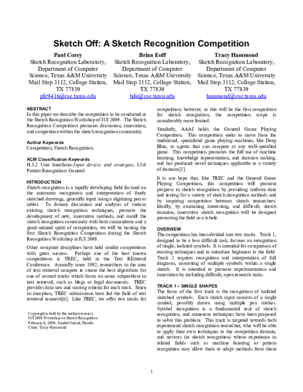 (PDF) Sketch Off A Sketch Recognition Competition Tracy Hammond