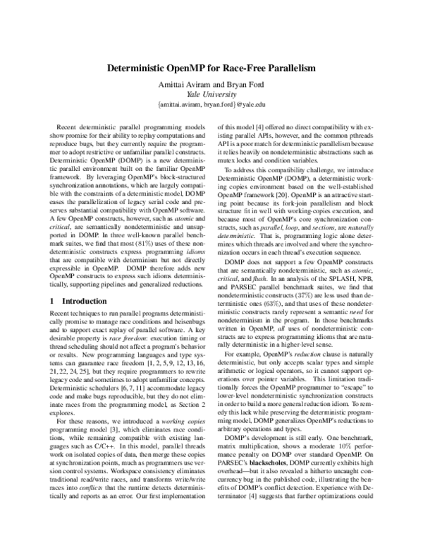 (PDF) Deterministic OpenMP for race-free parallelism