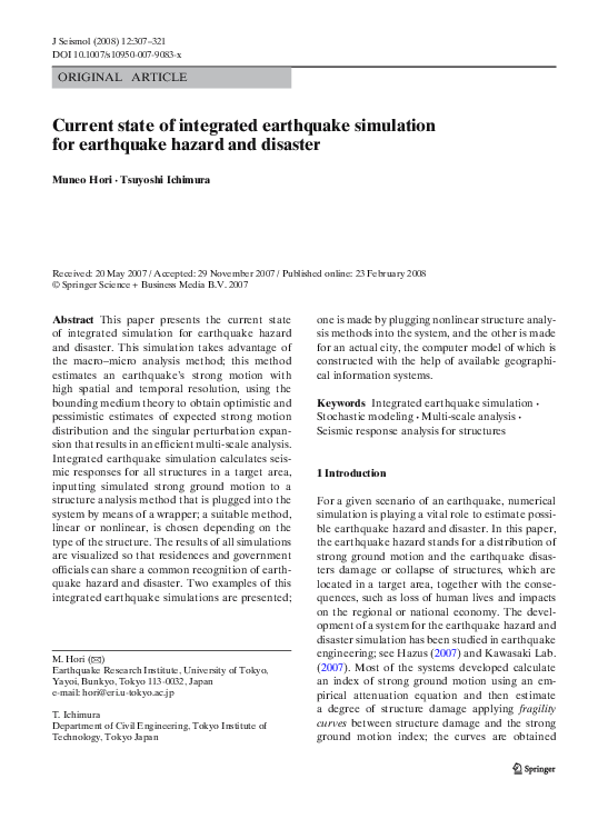 (PDF) Current state of integrated earthquake simulation for earthquake ...