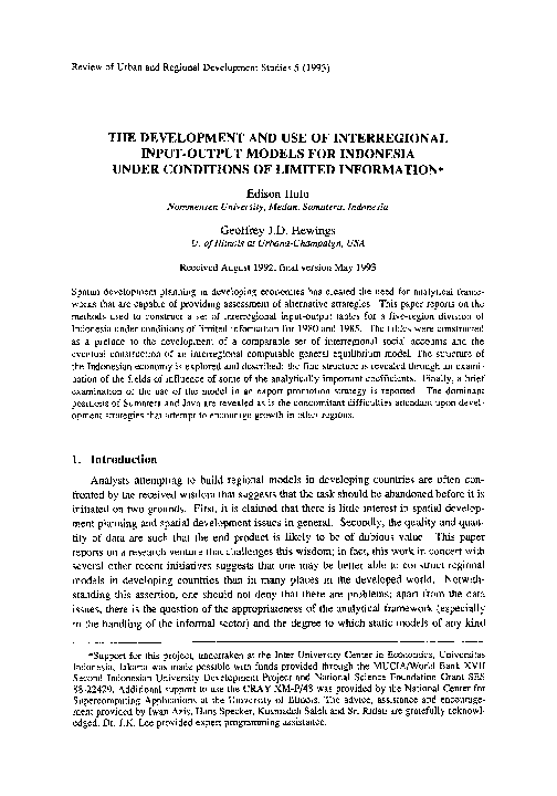 (PDF) THE DEVELOPMENT AND USE OF INTERREGIONAL INPUT-OUTPUT MODELS FOR ...