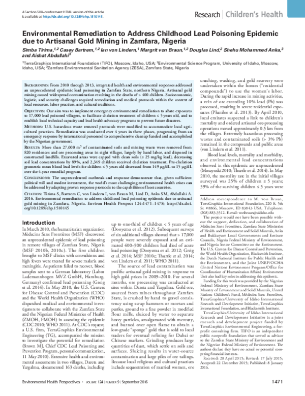 (PDF) Environmental Remediation to Address Childhood Lead Poisoning