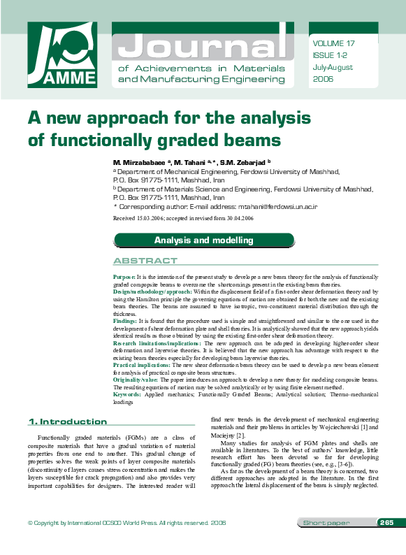 (PDF) A new approach for the analysis of functionally graded beams