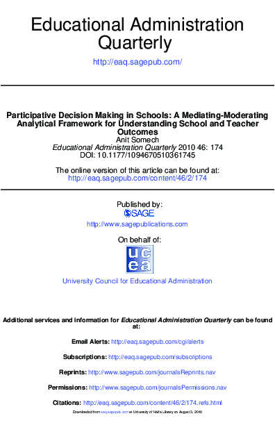 PDF) Participative Decision Making in Schools: A Mediating