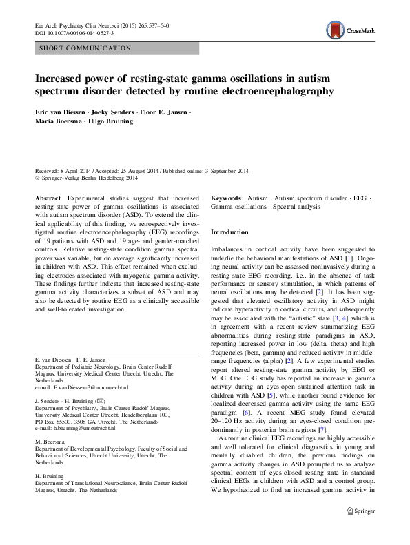 (PDF) Increased power of resting-state gamma oscillations in autism ...