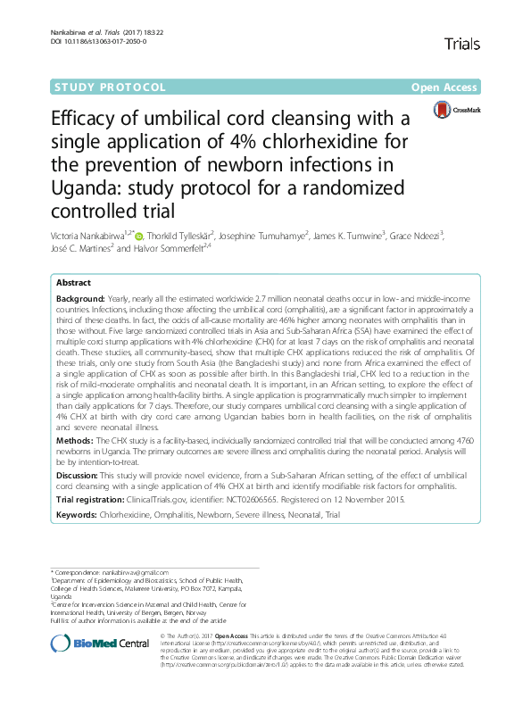 (PDF) Efficacy of umbilical cord cleansing with a single application of ...