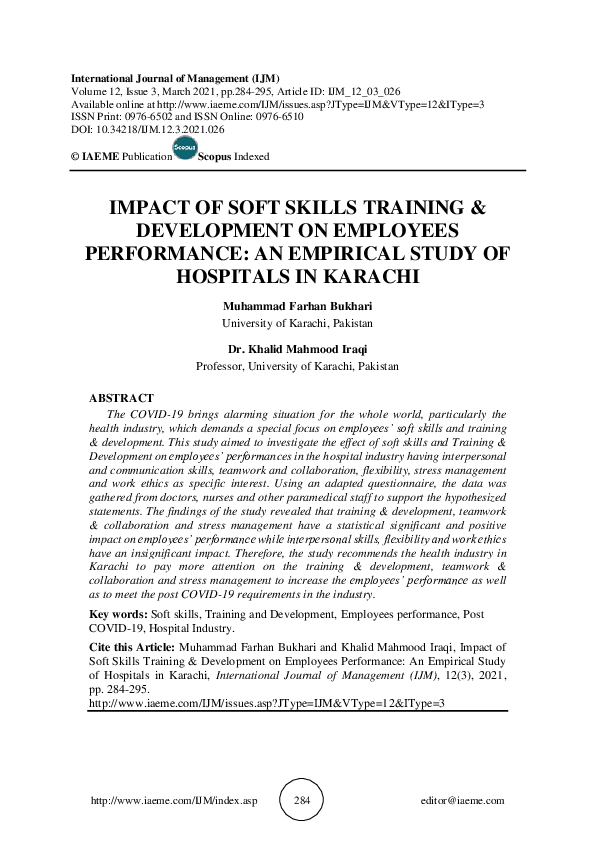 (PDF) IMPACT OF SOFT SKILLS TRAINING & DEVELOPMENT ON EMPLOYEES ...