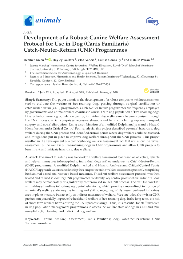 (PDF) Development of a Robust Canine Welfare Assessment Protocol for ...