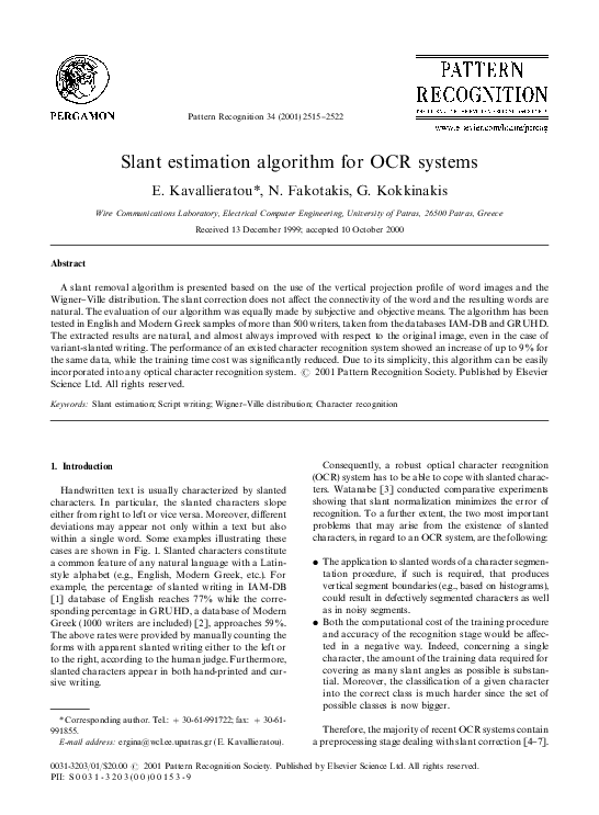 (PDF) Slant estimation algorithm for OCR systems