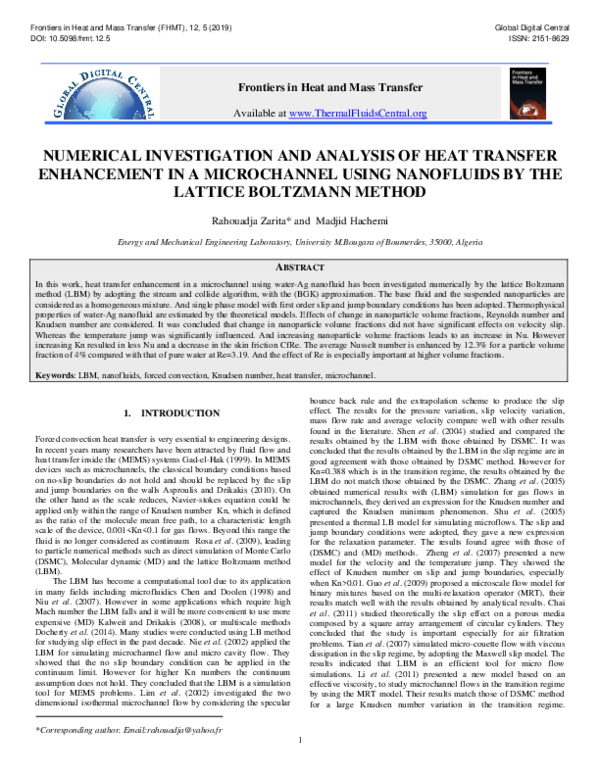 (PDF) Numerical Investigation and Analysis of Heat Transfer Enhancement ...