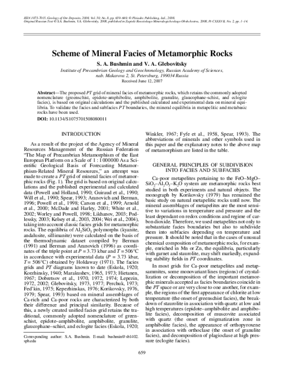 (PDF) Scheme of mineral facies of metamorphic rocks