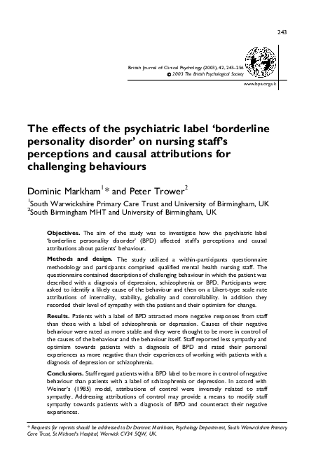 (PDF) The effects of the psychiatric label ‘borderline personality ...