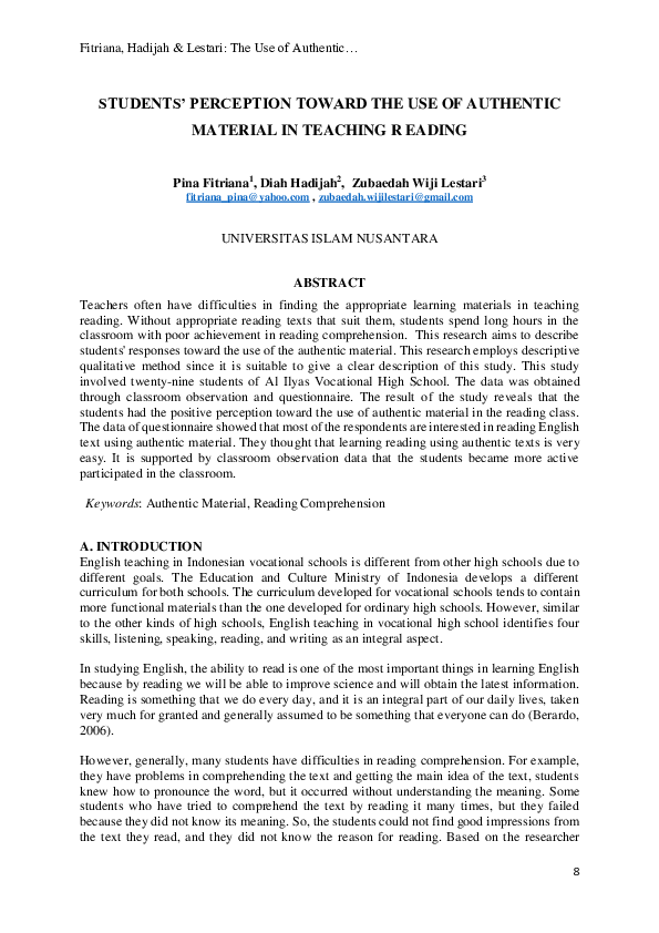 (PDF) The Use of Authentic Material to Improve Students’ Reading ...