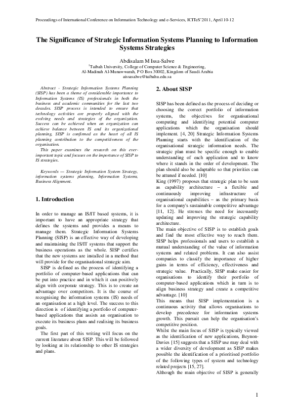 (PDF) The Significance of Strategic Information Systems Planning to ...