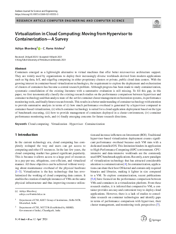 (PDF) Virtualization in Cloud Computing: Moving from Hypervisor to ...