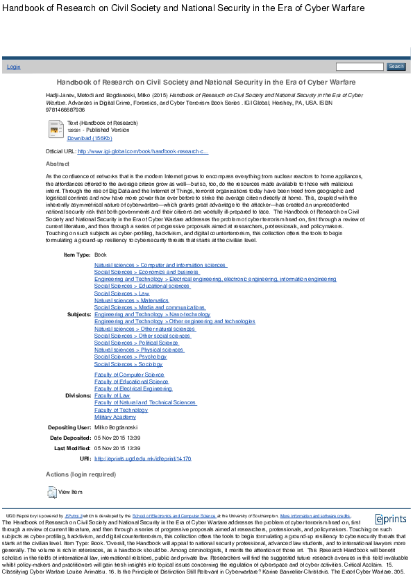 (PDF) Handbook of Research on Civil Society and National Security in ...