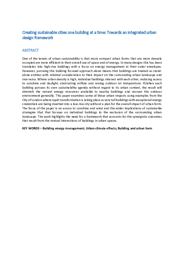(PDF) Creating sustainable cities one building at a time Towards an