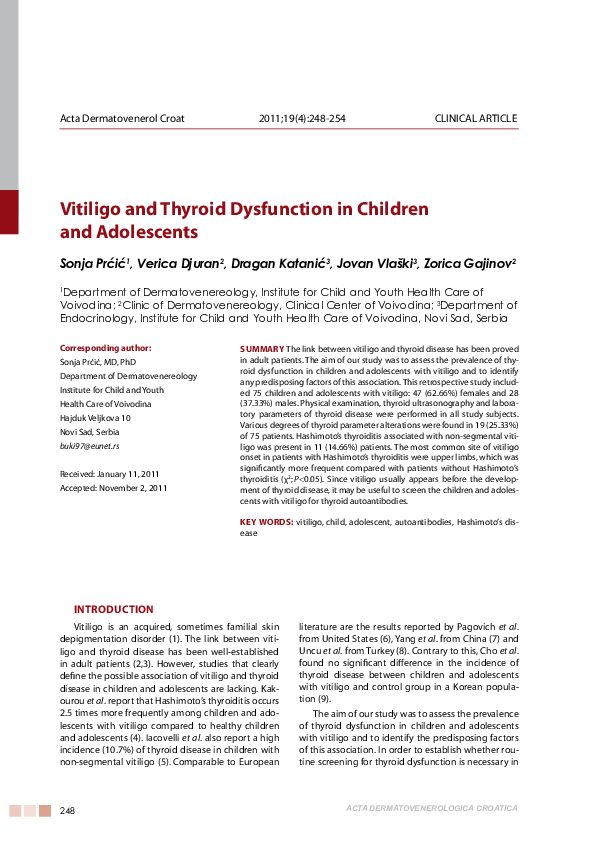 (PDF) Vitiligo and thyroid dysfunction in children and adolescents
