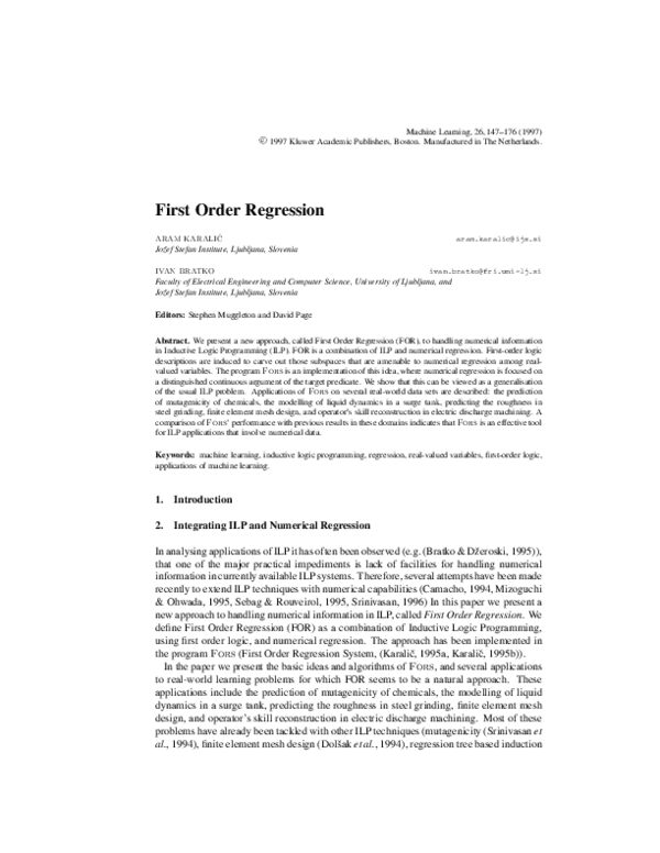 (PDF) First order regression