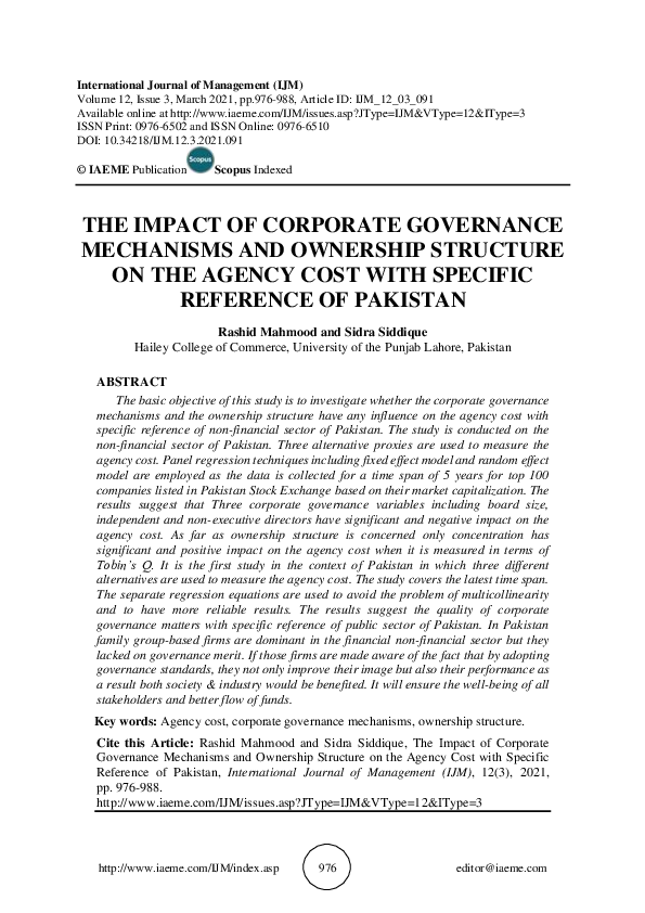 (PDF) THE IMPACT OF CORPORATE GOVERNANCE MECHANISMS AND OWNERSHIP ...