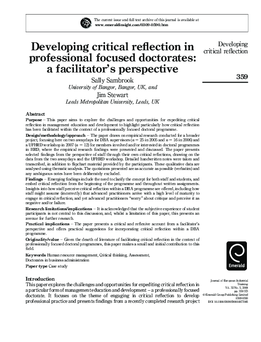 (PDF) Developing critical reflection in professional focused doctorates ...