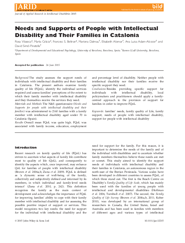 (PDF) Needs and Supports of People with Intellectual Disability and ...