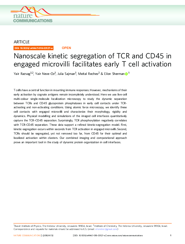 (PDF) Nanoscale kinetic segregation of TCR and CD45 in engaged ...