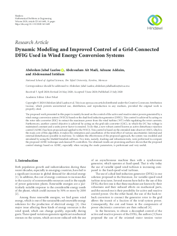 (PDF) Dynamic Modeling and Improved Control of a Grid-Connected DFIG ...