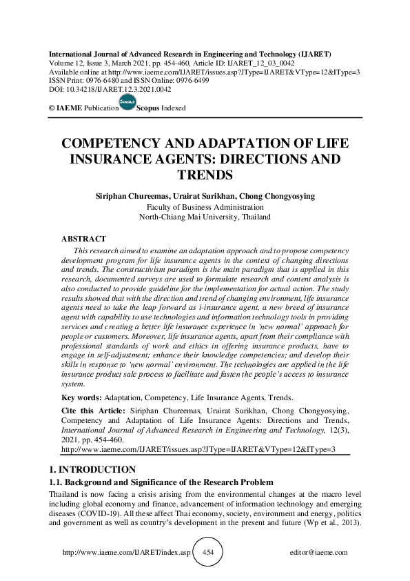 (PDF) COMPETENCY AND ADAPTATION OF LIFE INSURANCE AGENTS: DIRECTIONS ...