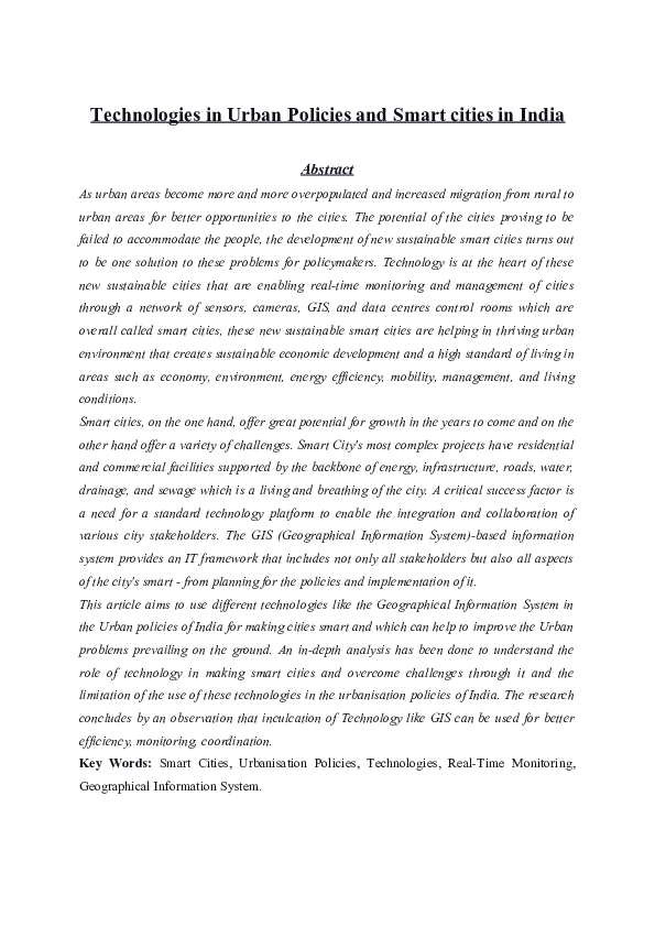 (DOC) Technologies in Urban Policies and Smart cities in India