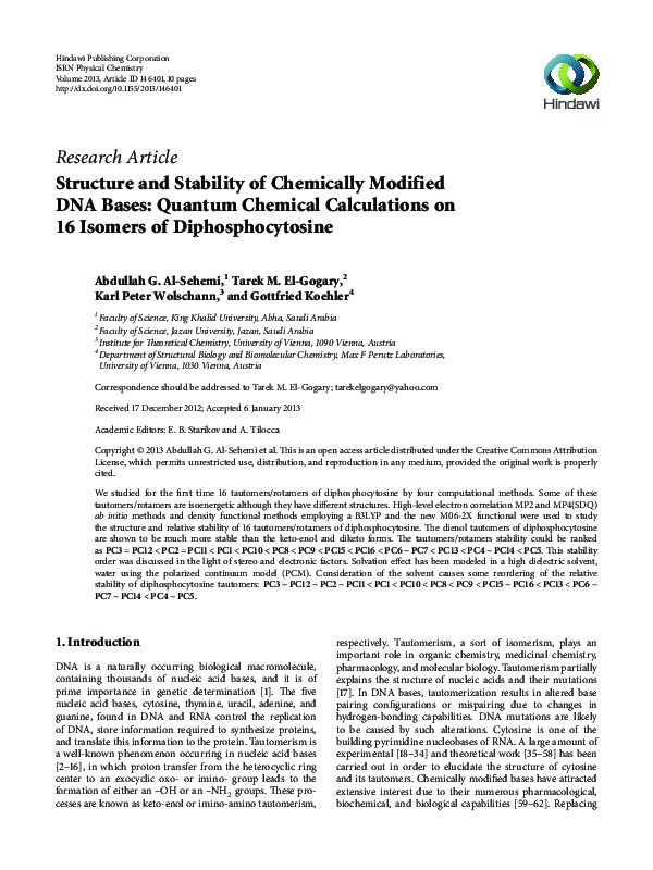 (PDF) Structure and Stability of Chemically Modified DNA Bases: Quantum ...