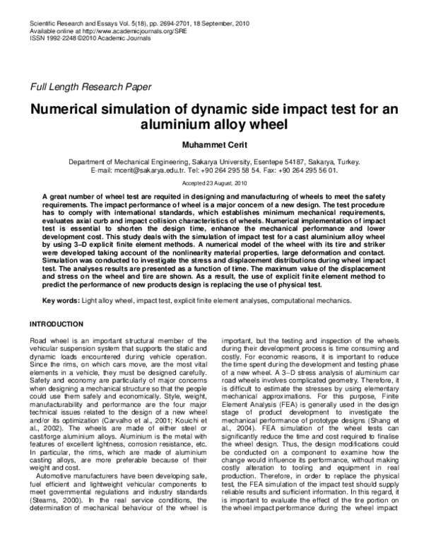 (PDF) Numerical simulation of dynamic side impact test for an aluminium ...