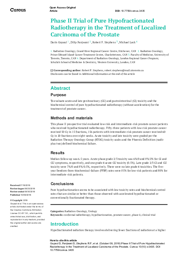 (PDF) Phase II Trial of Pure Hypofractionated Radiotherapy in the ...