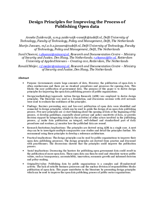 (PDF) Design principles for improving the process of publishing open data