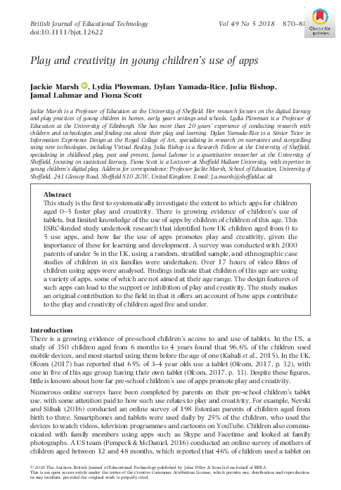 (PDF) Play and creativity in young children's use of apps