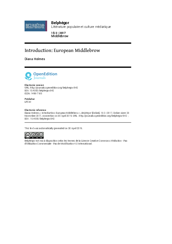 (PDF) Introduction: European Middlebrow