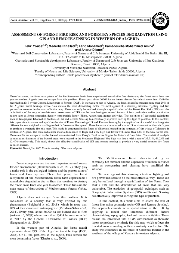 (PDF) ASSESSMENT OF FOREST FIRE RISK AND FORESTRY SPECIES DEGRADATION ...