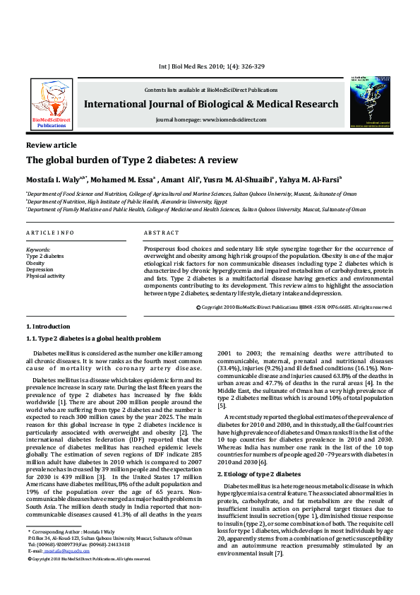(PDF) The global burden of type 2 diabetes: a review