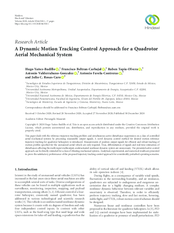 (PDF) A Dynamic Motion Tracking Control Approach for a Quadrotor Aerial ...