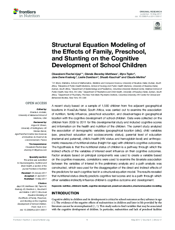 (PDF) Structural Equation Modeling of the Effects of Family, Preschool ...