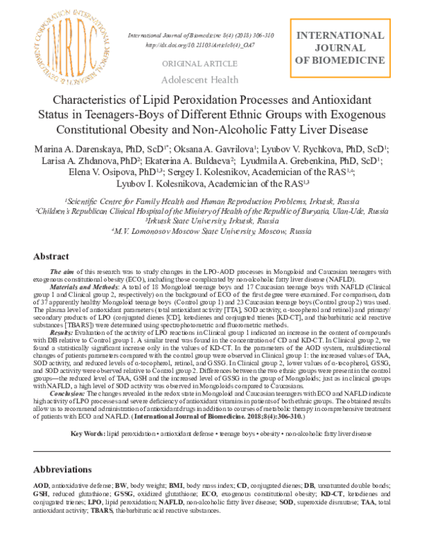 (PDF) Characteristics of Lipid Peroxidation Processes and Antioxidant ...