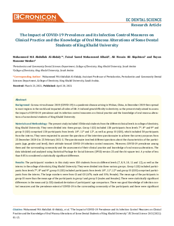 (PDF) The Impact of COVID-19 Prevalence and its Infection Control ...