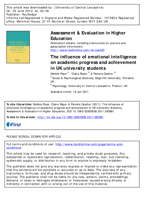 (PDF) The influence of emotional intelligence on academic progress and ...