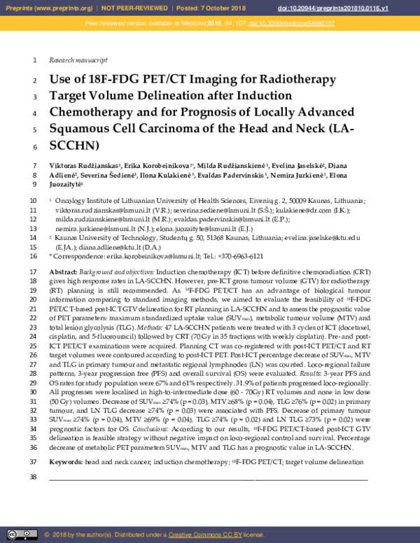 (PDF) Use of 18F-FDG PET/CT Imaging for Radiotherapy Target Volume ...