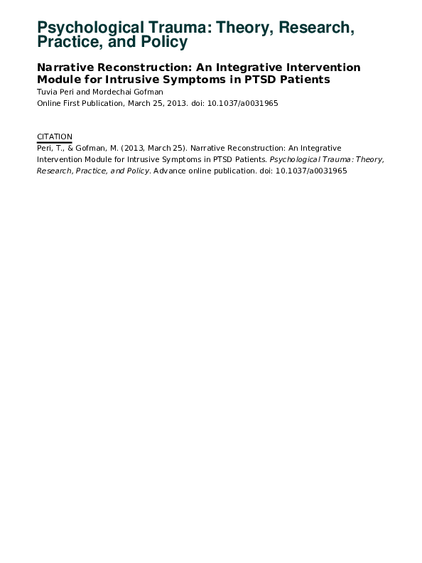 (PDF) Narrative Reconstruction: An integrative intervention module for ...