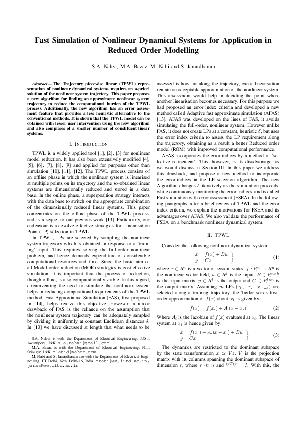 (PDF) Fast simulation of nonlinear dynamical systems for application in ...