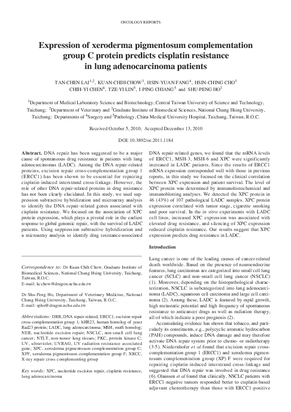 (PDF) Expression of xeroderma pigmentosum complementation group C ...