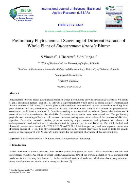 (PDF) Preliminary Phytochemical Screening of Different Solvent Mediated ...