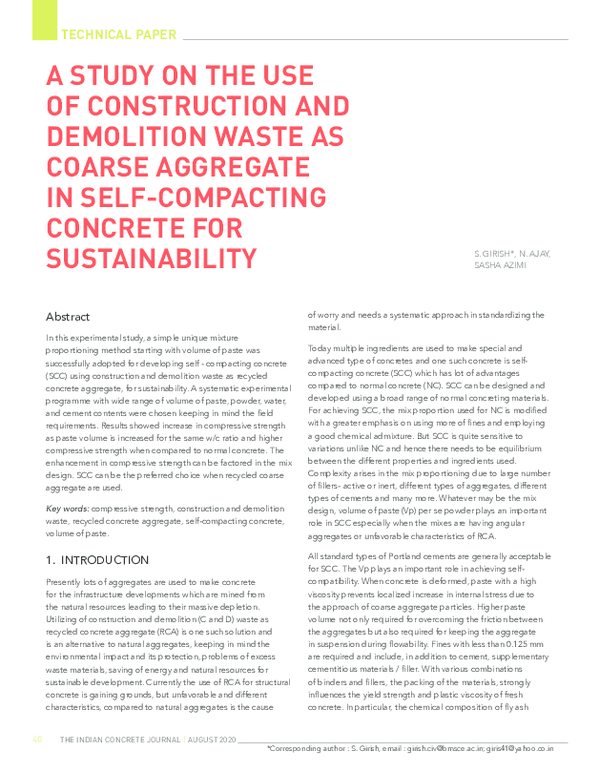(PDF) A study on the use of construction And demolition wAste As coArse ...