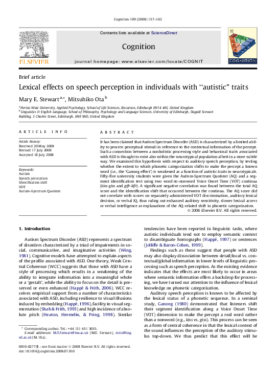 (PDF) Lexical effects on speech perception in individuals with ...